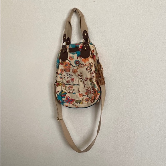 Lucky Brand Floral Beige Canvas Women's Bag with Leather/Suede Accents - Picture 5 of 16